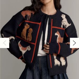 Anthropologie Navy and Brown Animal Pattern Cardigan
